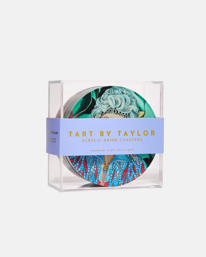 Golden Gals | Set of 4 Coasters packaged in an acrylic display box