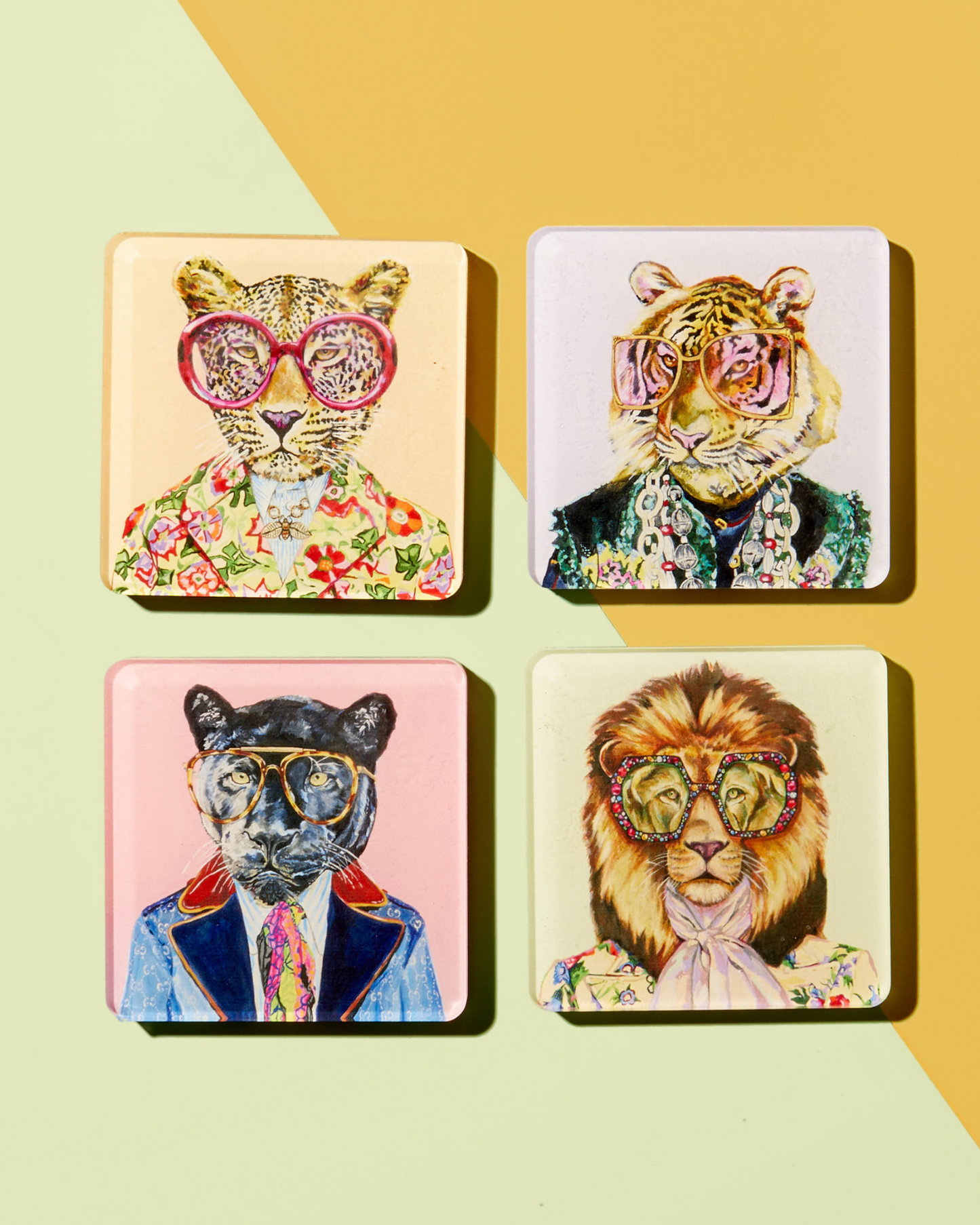 Tabletop Cat Coasters Set/4 - Four Coasters 4 Inches - Gray Black