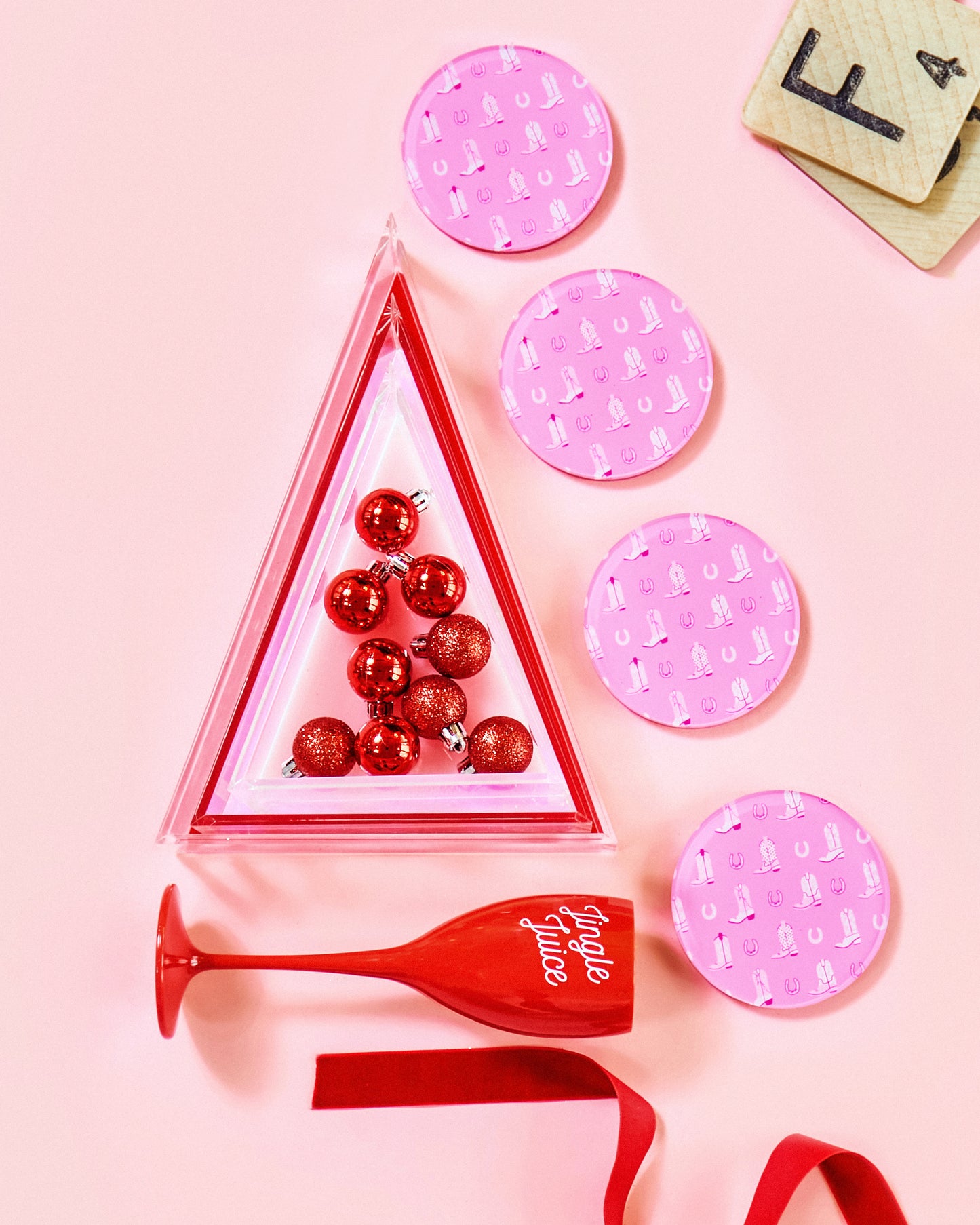Red Acrylic Holiday Triangle Decor/Serving Trays (Set of 3)