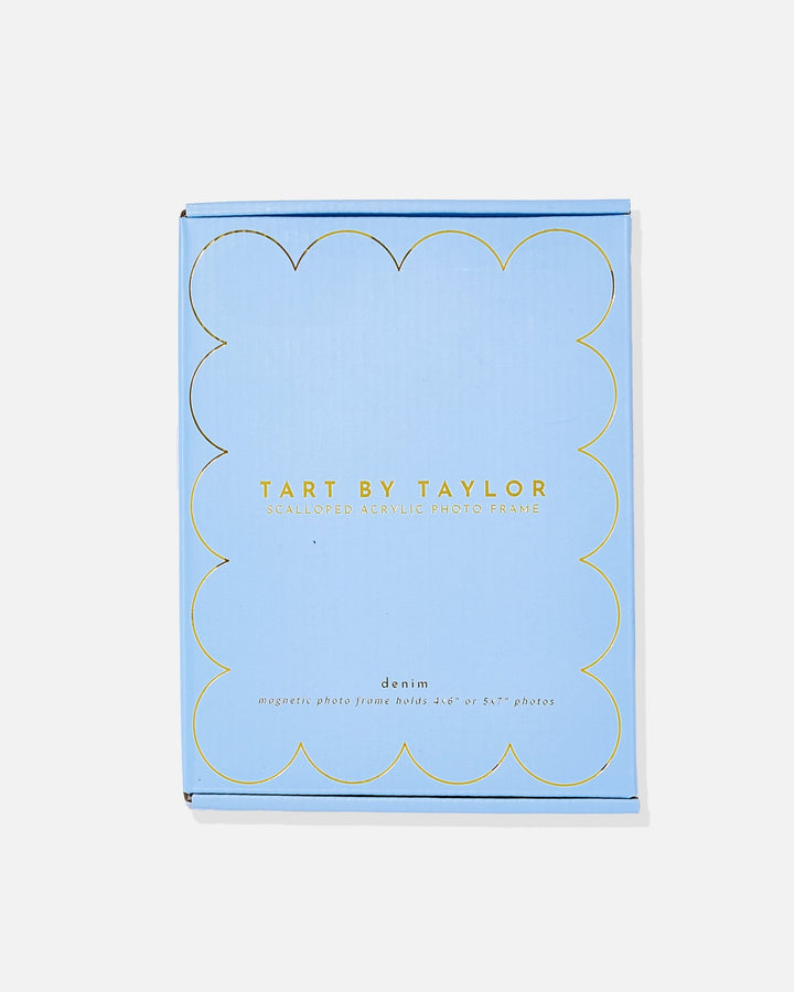 Denim Blue Acrylic Picture Frame in its color-matched Tart By Taylor gift box