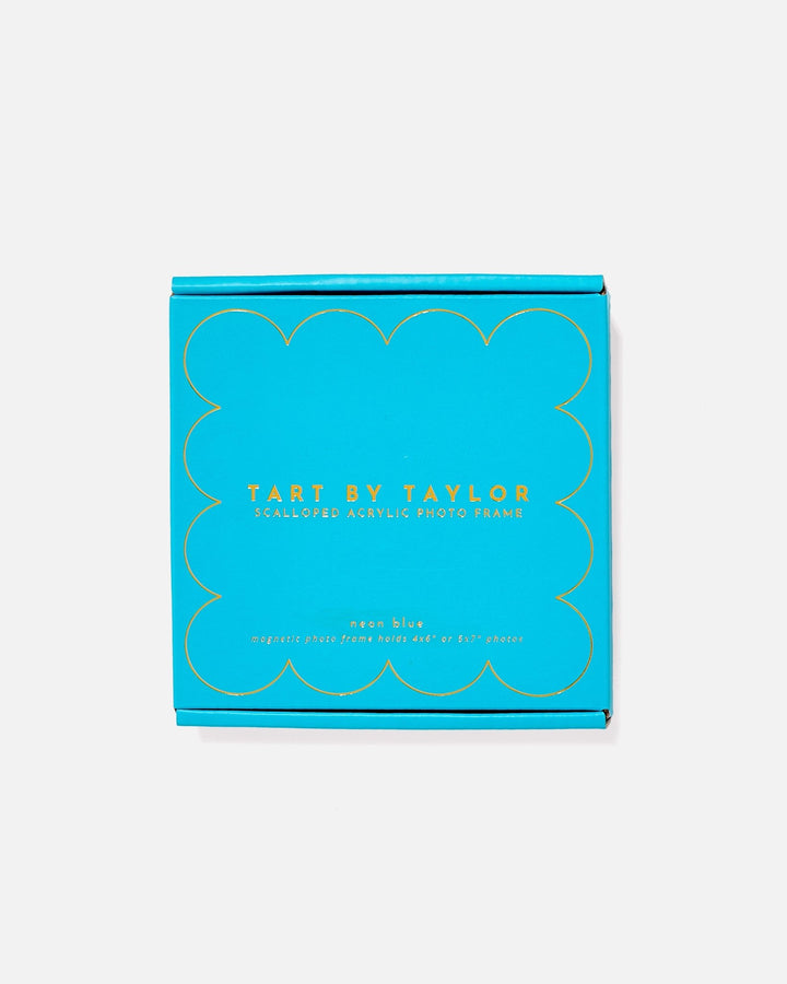 Neon Blue Mini Acrylic Picture Frame in its color-matched Tart By Taylor gift box