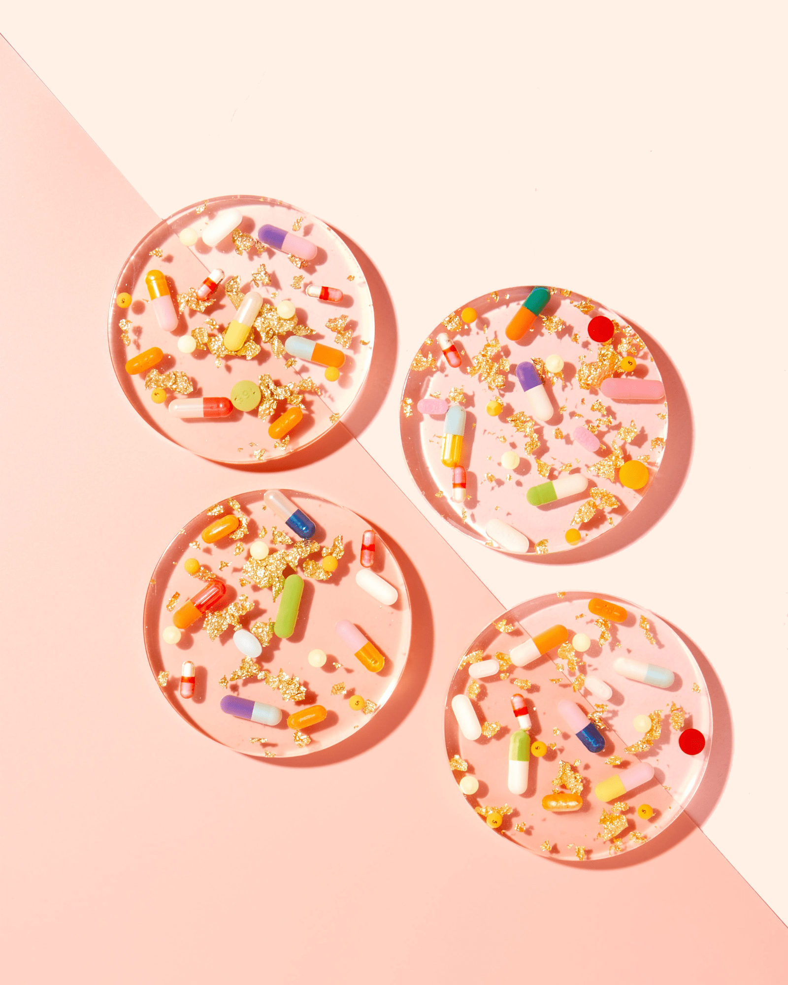 Pills + Gold Coasters