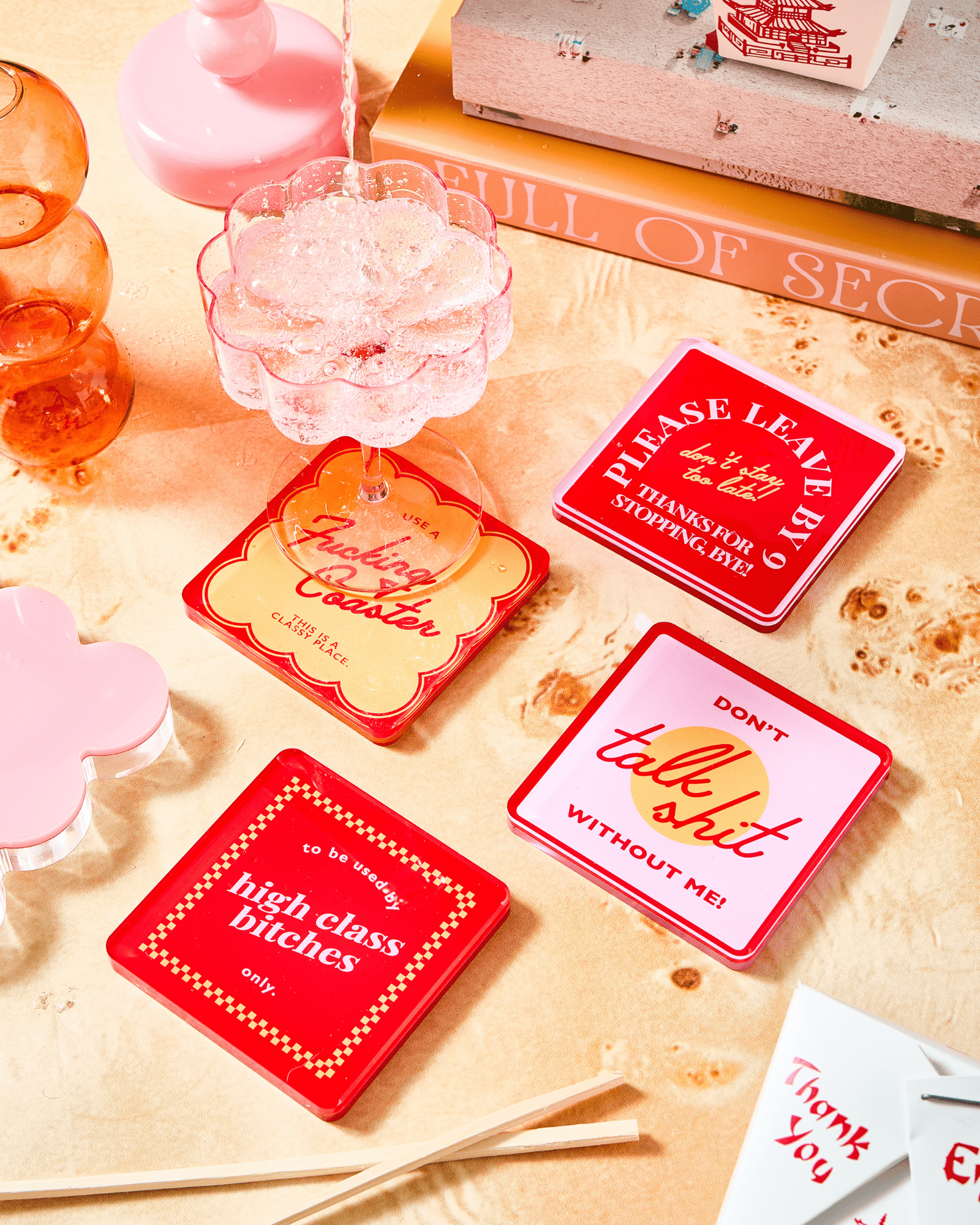 Snarky Red Set of 4 Coasters - Thumbnail 5